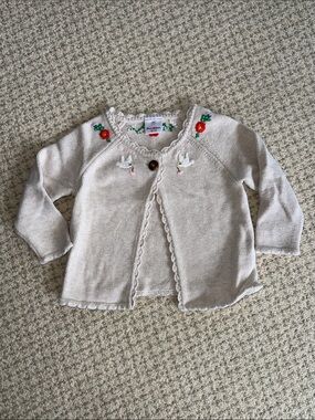 Hanna Andersson Cream Knit Cardigan with Embroidered Flowers